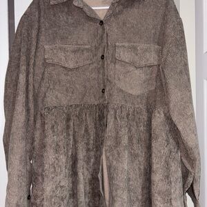 Brown Corduroy Button-Up Shirt